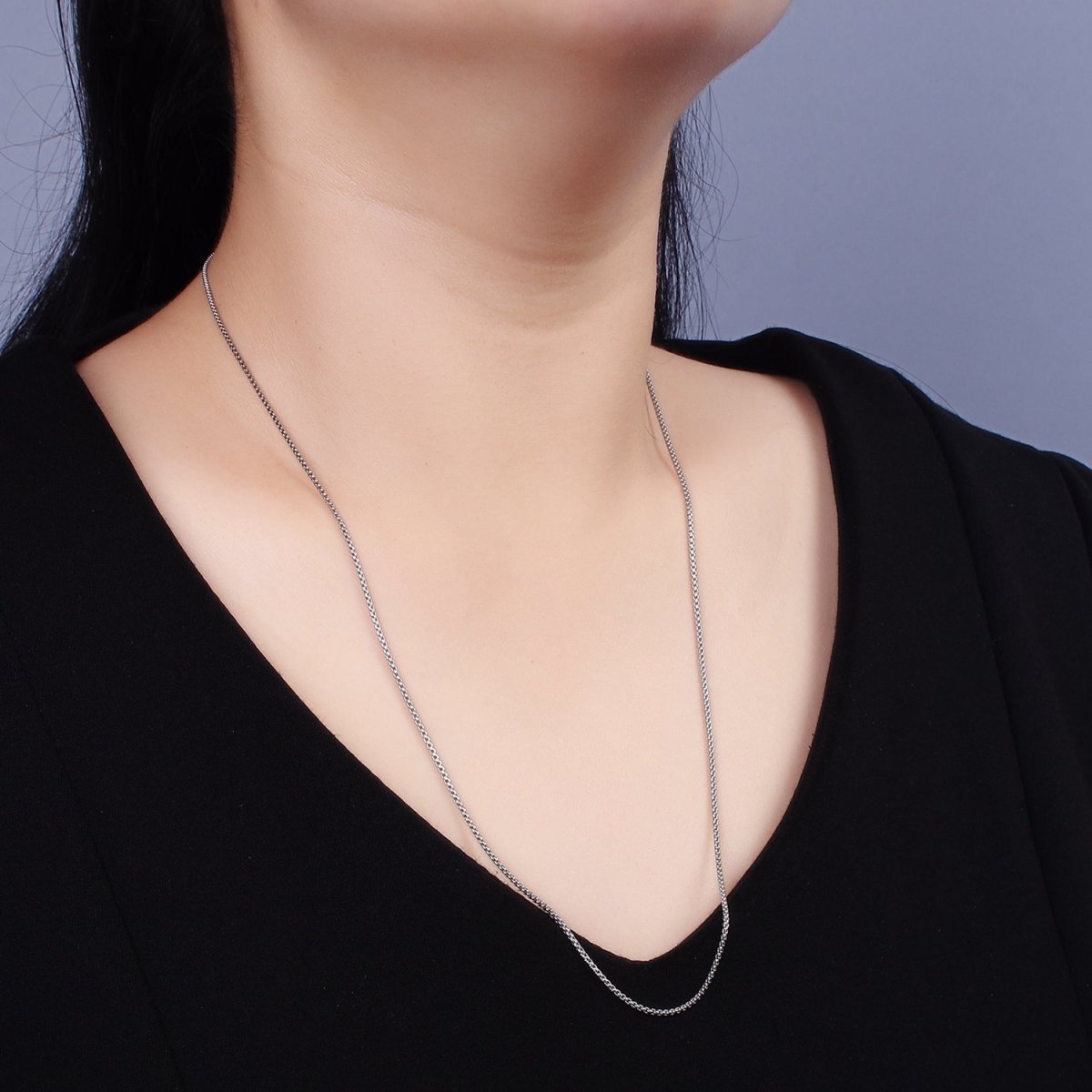 Dainty Box Chain Necklace Stainless Steel 23.6 inch Necklace in Silver | WA-2407 - DLUXCA