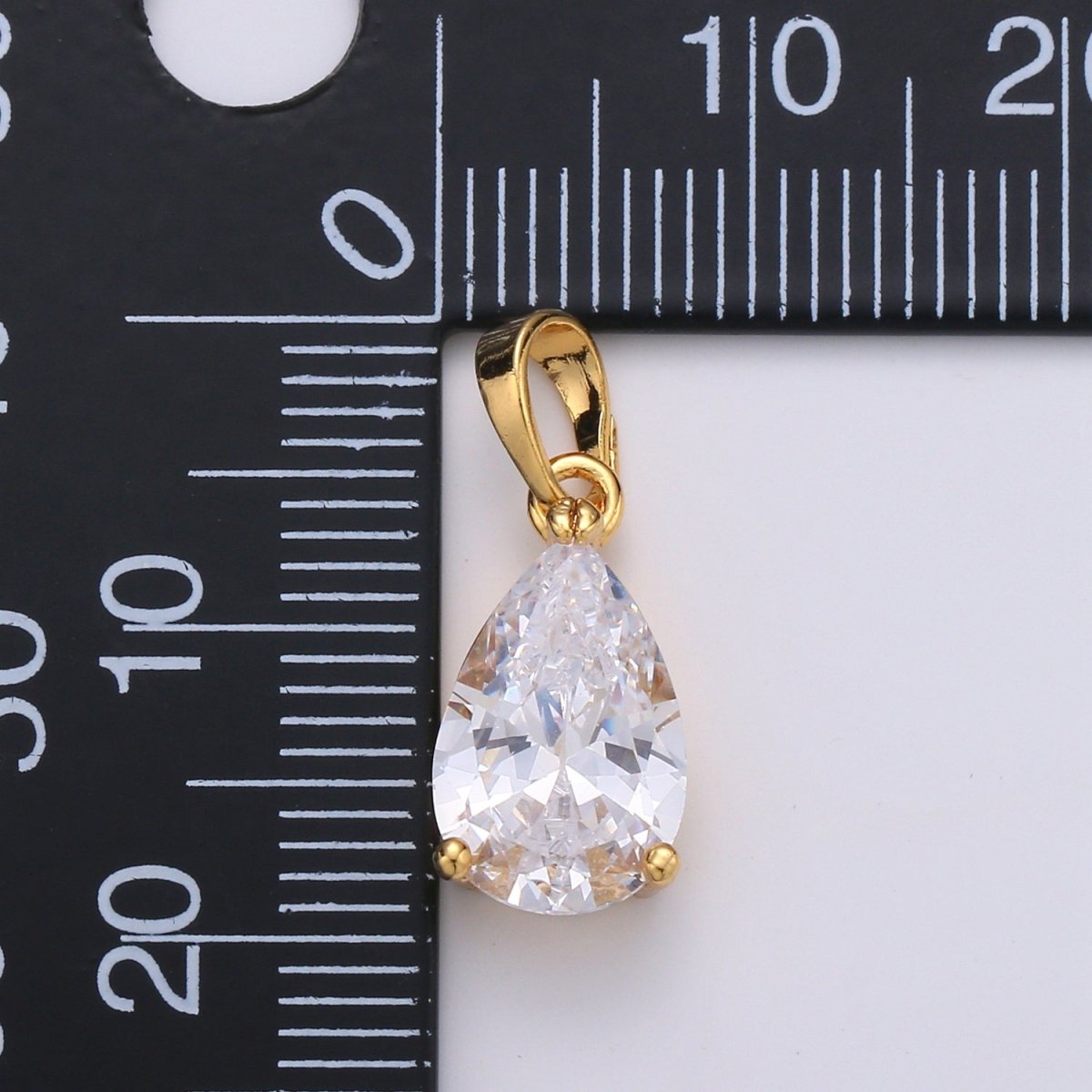 Dainty Brilliant Cut Tear Drop Cubic Zirconia Clear Pendant Solitaire 24K Gold Filled Charm for Necklace Bracelet Earring J-079 - DLUXCA