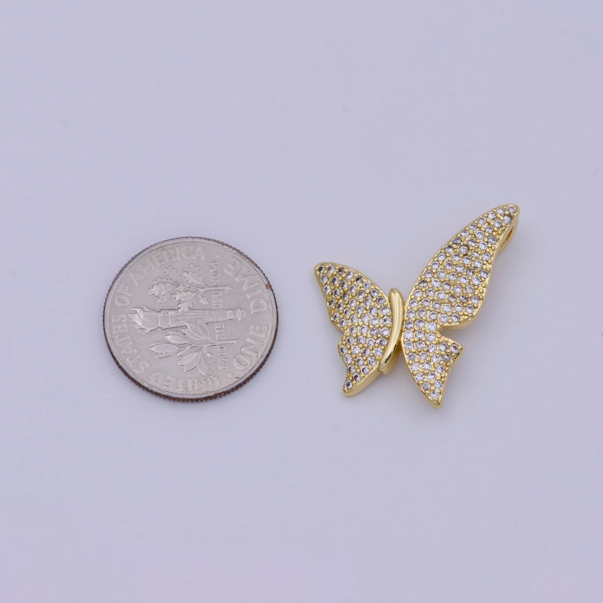 Dainty Butterfly Charm CZ Micro Pave Butterfly Pendant 14k Gold Filled Butterfly Charm Necklace, Mariposa Butterfly Charm E-541 - DLUXCA