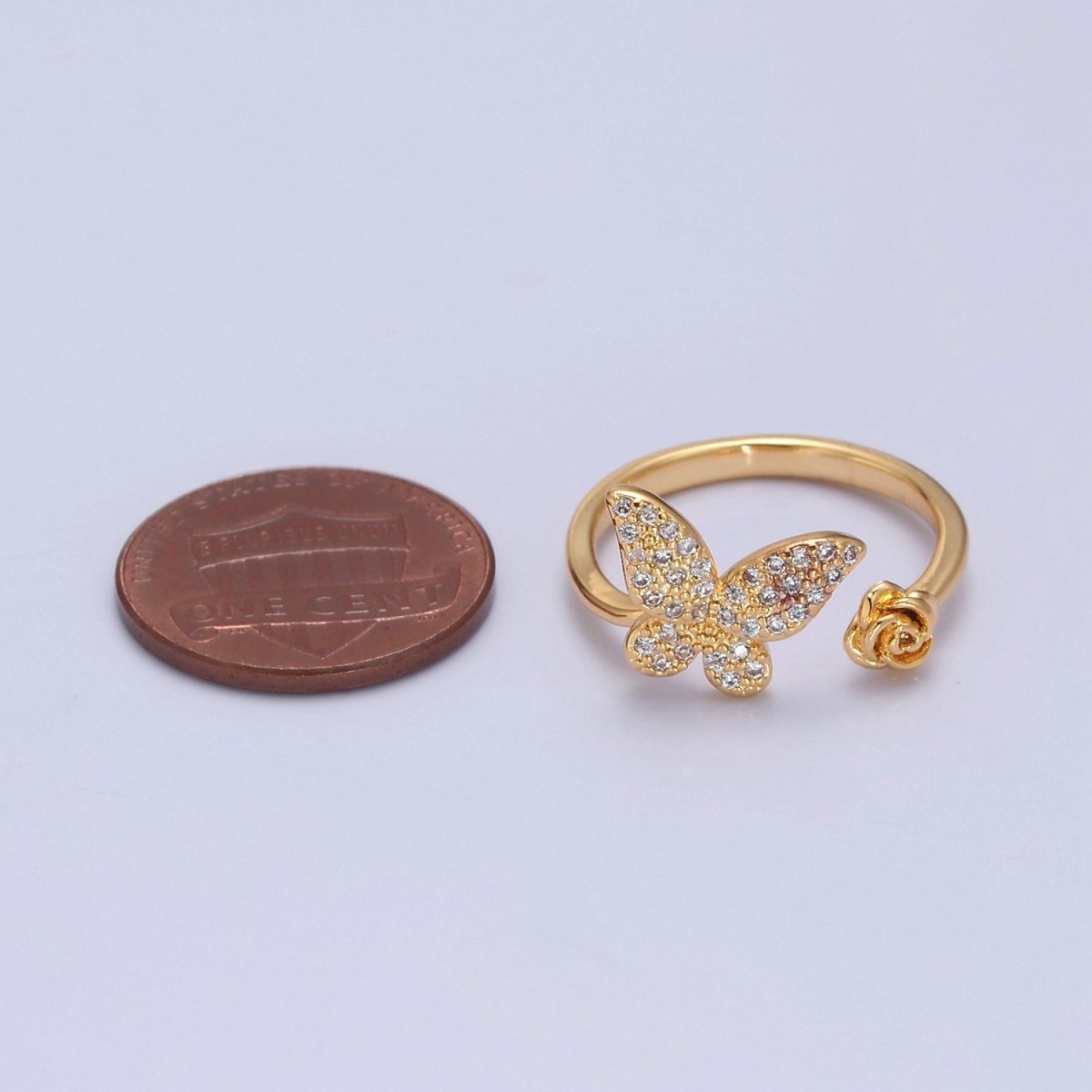 Dainty Butterfly Ring, Adjustable Gold Ring, Micro Pave CZ Mariposa Ring, Animal Lover Ring for Minimalist jewelry Everyday Wear O-2143 - DLUXCA