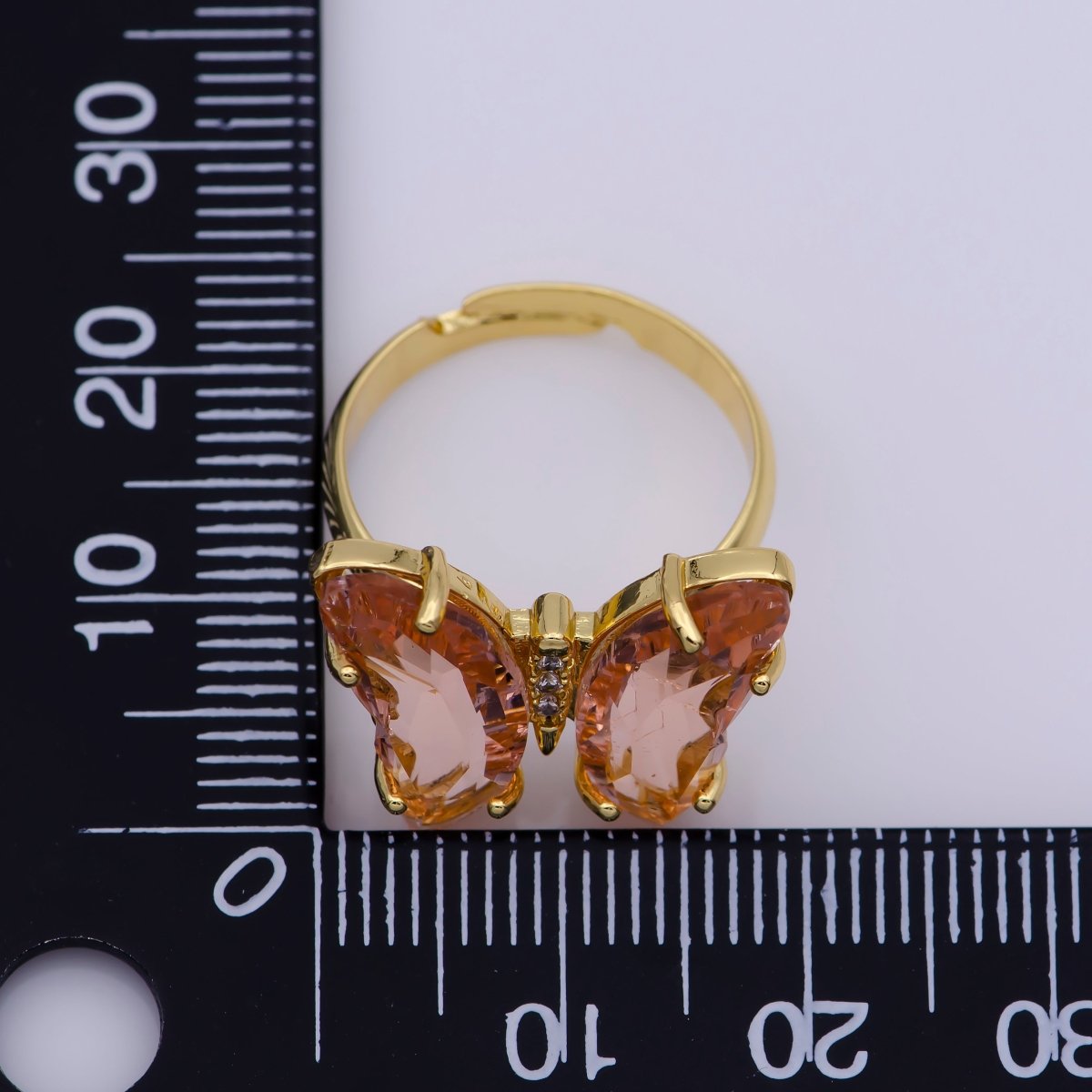Dainty Butterfly Ring, Adjustable Gold Ring, Pink Cz Mariposa Ring, Animal Lover for Statement jewelry Stackable Everday Wear - DLUXCA