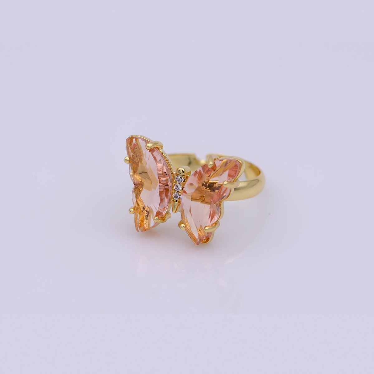 Dainty Butterfly Ring, Adjustable Gold Ring, Pink Cz Mariposa Ring, Animal Lover for Statement jewelry Stackable Everday Wear - DLUXCA