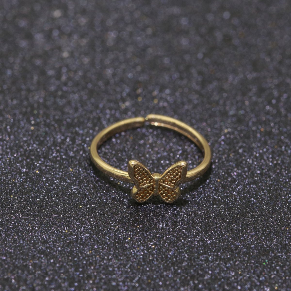 Dainty Butterfly Ring, Mariposa Ring, Adjustable Gold Open Adjustable Clear Cz Ring O-490 - DLUXCA