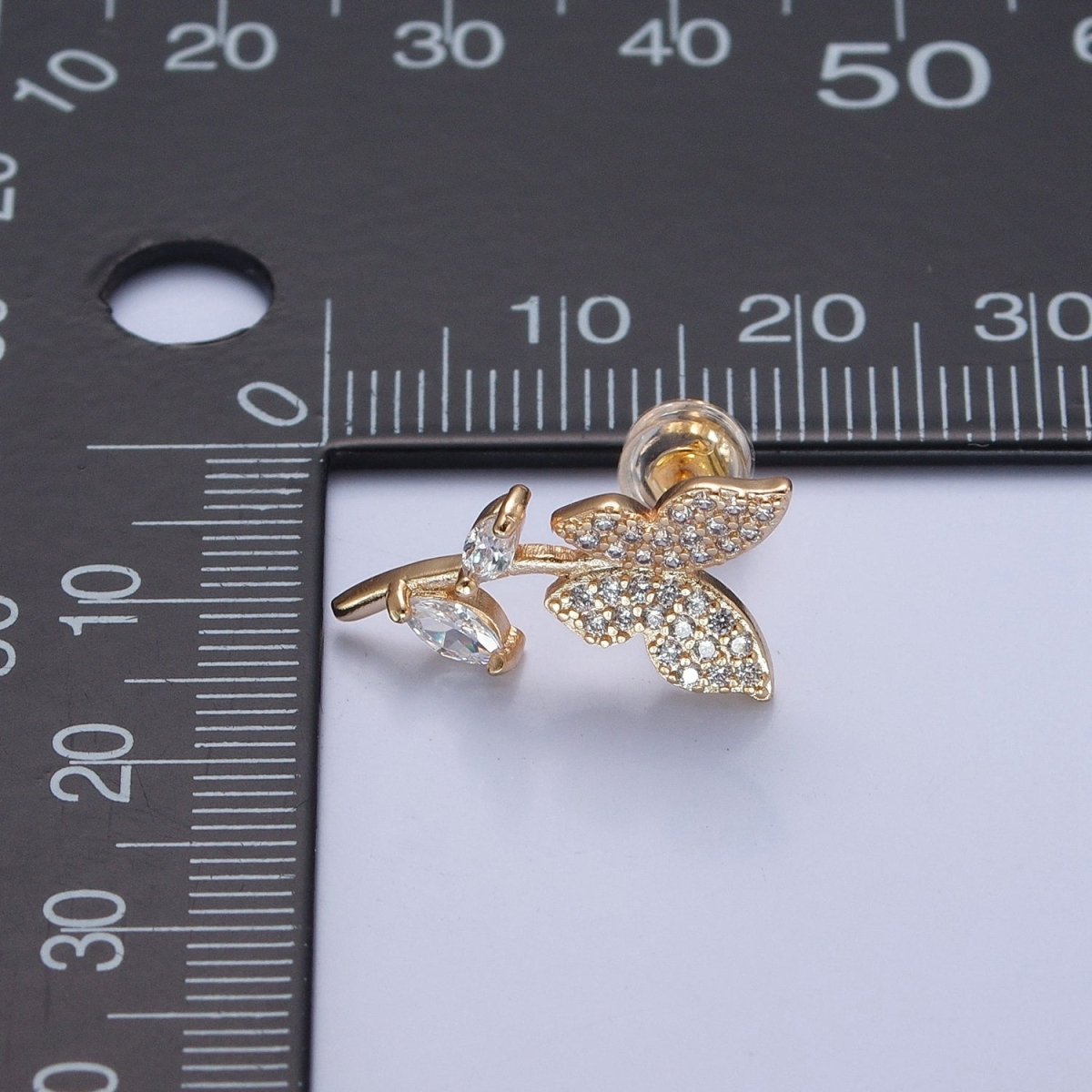 Dainty Butterfly Stud Earring in the Garden Flower CZ Stud V-387 - DLUXCA