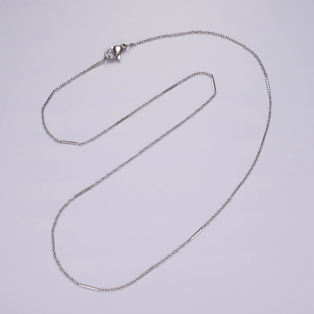 Dainty Cable Chain Necklace Stainless Steel 18 inch Flat Satellite Necklace in Silver | WA-2387 - DLUXCA