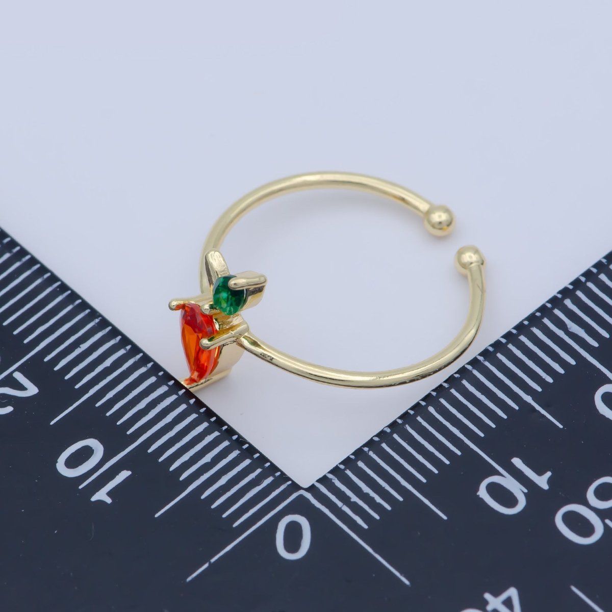 Dainty Carrot Ring, CZ Open Adjustable ring, Minimalist Vegetable Foodie Ring | O-454 - DLUXCA