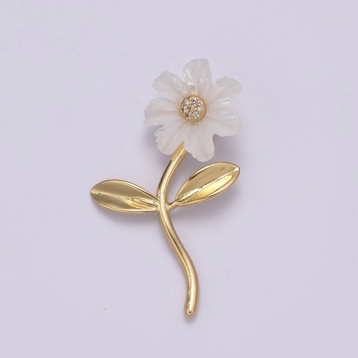 Dainty Carved Mother Pearl White Daisy Flower Charm Elegant Minimalist Floral Charm for Necklace Supply N-528 - DLUXCA