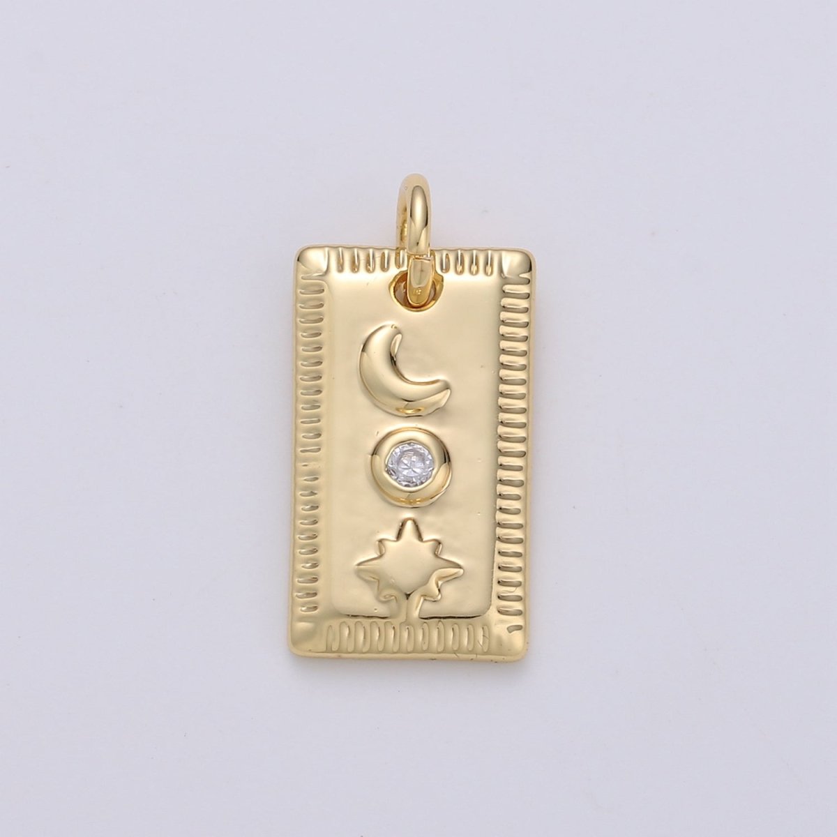 Dainty Celestial Bar Pendant- 14k Gold Filled Moon Star Sun Charm for Bracelet Earring Necklace Component Cz Charm D-365 D-366 - DLUXCA