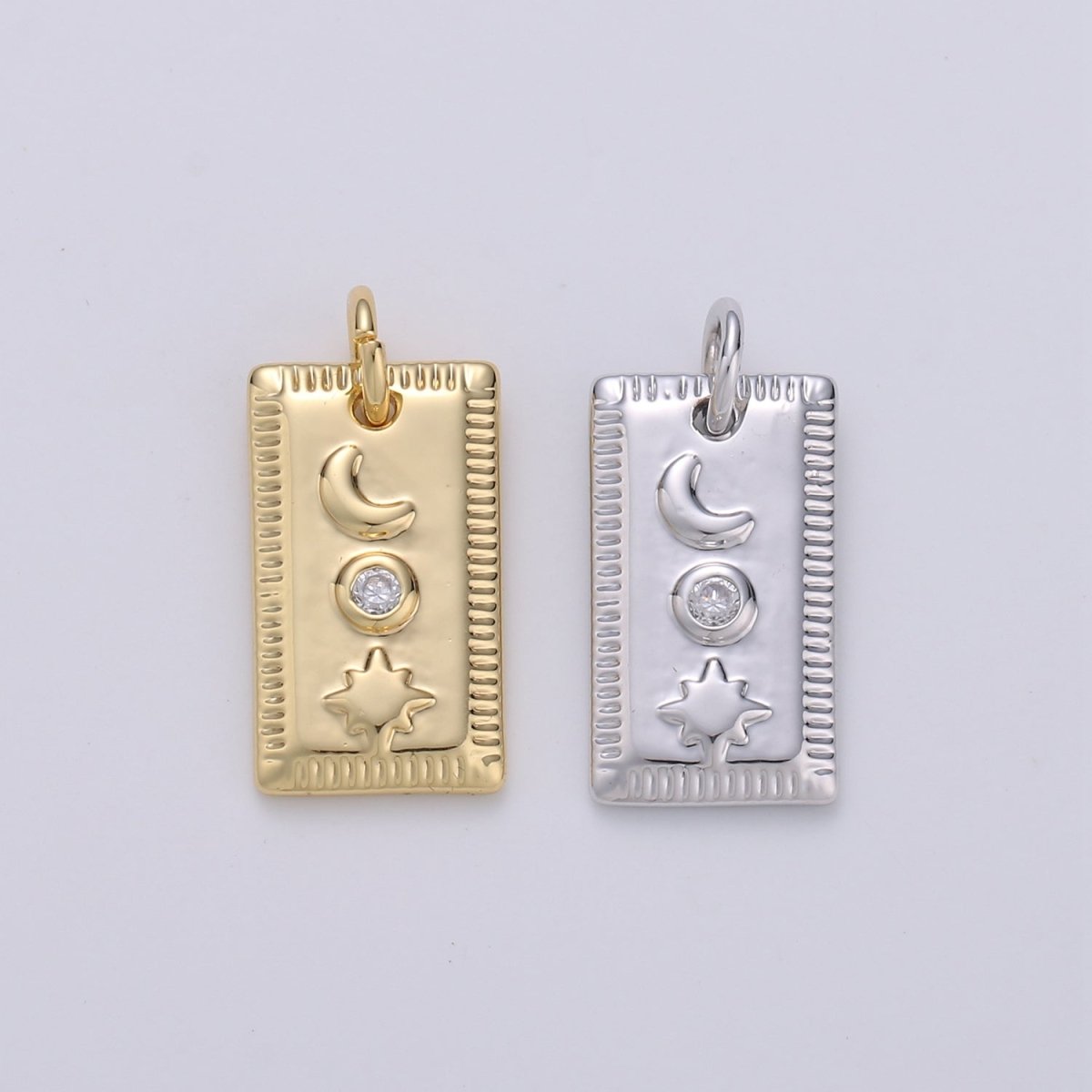 Dainty Celestial Bar Pendant- 14k Gold Filled Moon Star Sun Charm for Bracelet Earring Necklace Component Cz Charm D-365 D-366 - DLUXCA