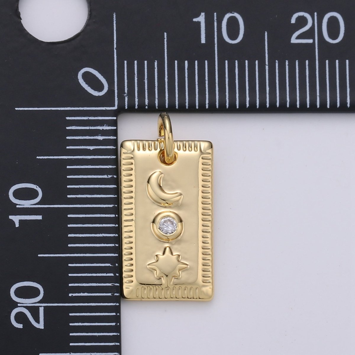 Dainty Celestial Bar Pendant- 14k Gold Filled Moon Star Sun Charm for Bracelet Earring Necklace Component Cz Charm D-365 D-366 - DLUXCA