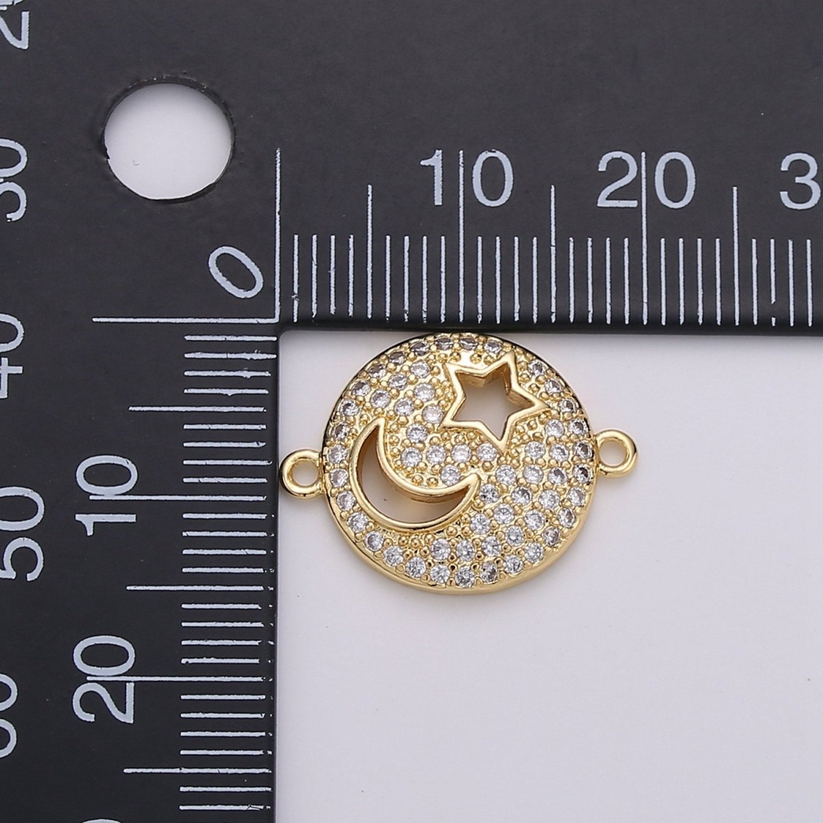 Dainty Celestial Round Charm Connector- 14k Gold Filled Moon Star Sun Charm for Bracelet Necklace Link Connector Component Cz Charm F-467 - DLUXCA