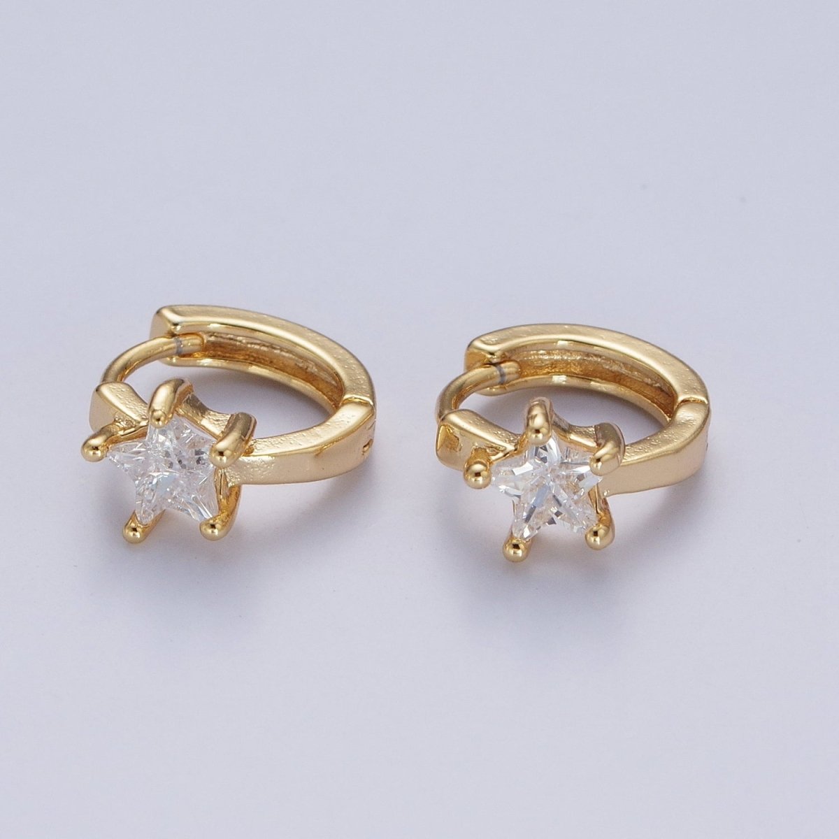 Dainty Celestial Star Cubic Zirconia Gold 12mm Huggie Hoop Earrings Q-161 - DLUXCA