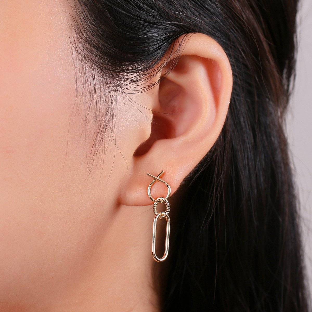 Dainty Chain Link Earrings, Gold Drop Earrings, Gold Dangle Earrings, 14k Gold Filled Earrings, 1 pair Geometric Earring K-841 - DLUXCA