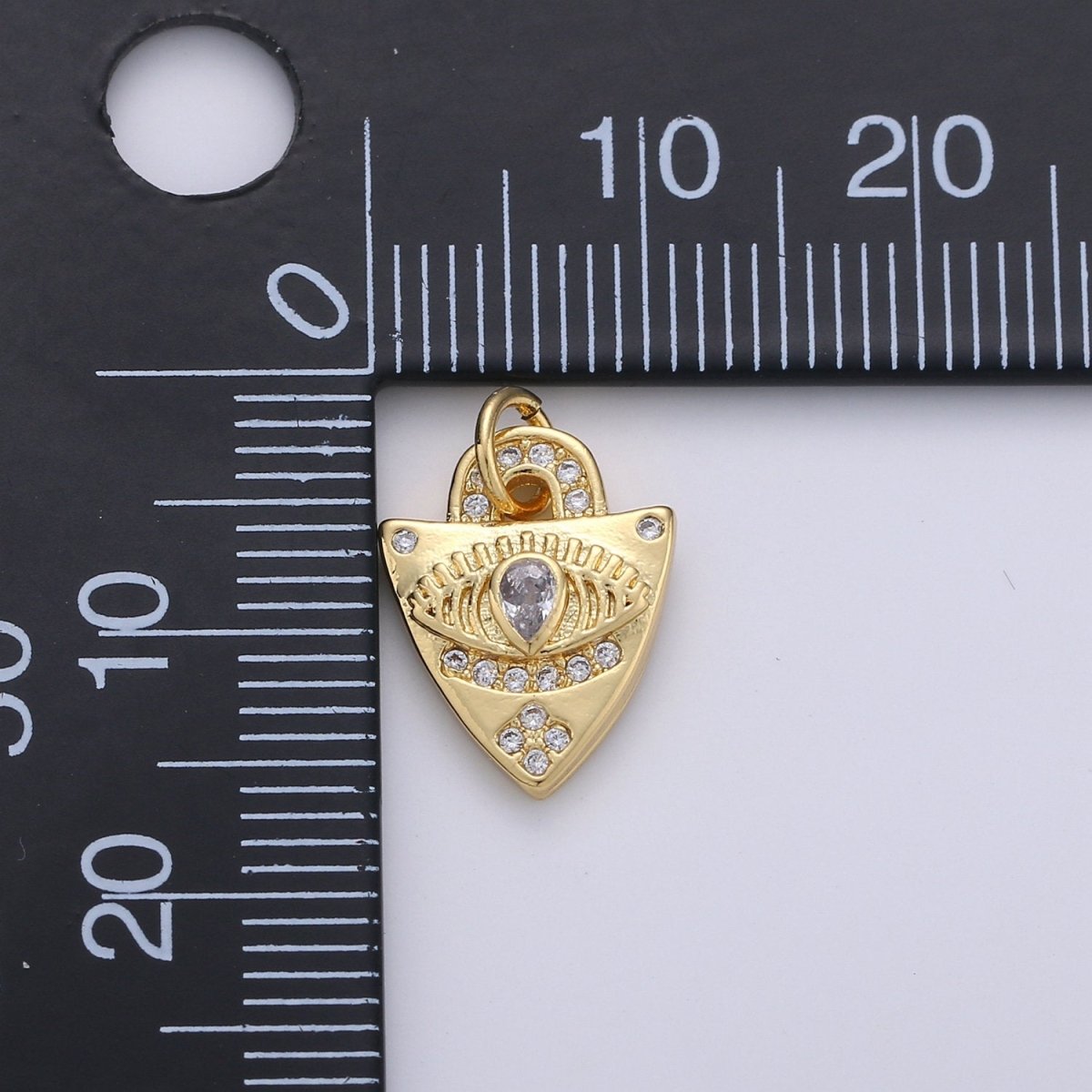 Dainty Charm 24k Gold Filled Micro Pave Evil Eye Pendant Charm, Evil Eye Shield Micro Pave CZ Pendant Charm, For Protection Amulet Jewelry, D-241 - DLUXCA