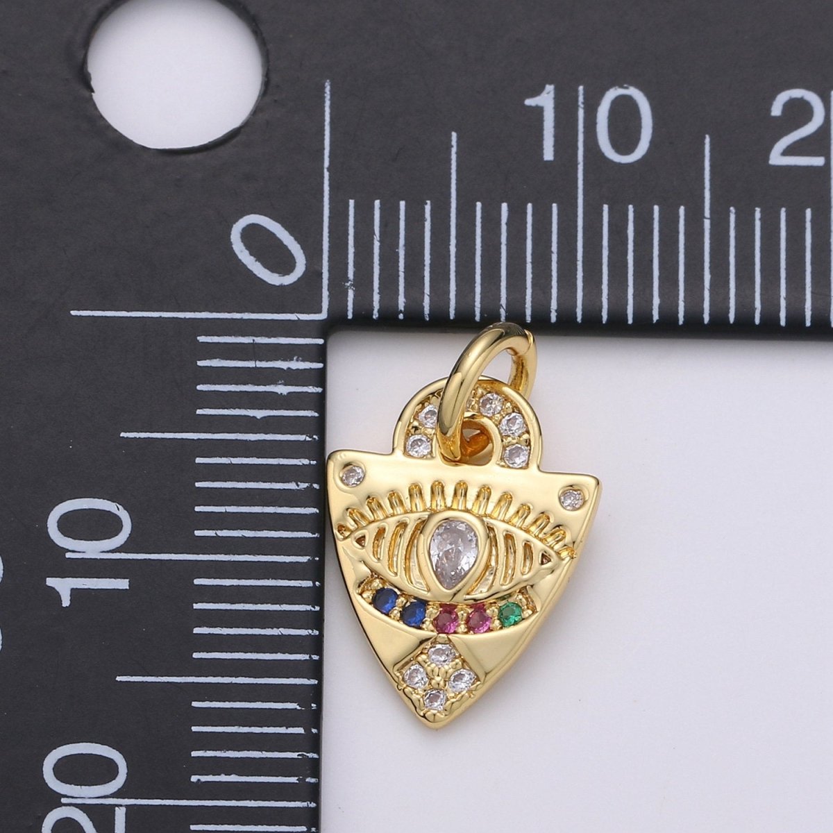 Dainty Charm 24k Gold Filled Micro Pave Evil Eye Pendant Charm, Rainbow Eye Shield CZ Pendant Charm, For Protection Amulet Jewelry, D-360 - DLUXCA