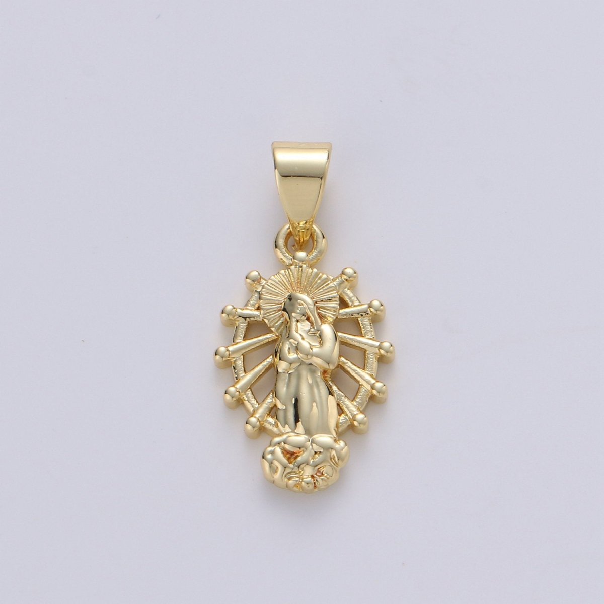 Dainty Charm 24k Gold Filled Virgin Mary Pendant, Lady Guadalupe Oval Charm, Mother of Jesus Medallion Pendant Necklace I-914 - DLUXCA