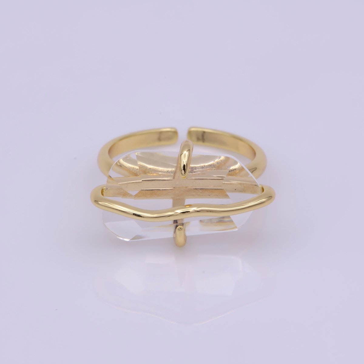 Dainty Clear Crystal Gold Ring Open Adjustable Wrapped Wire Design Ring U-016 - DLUXCA