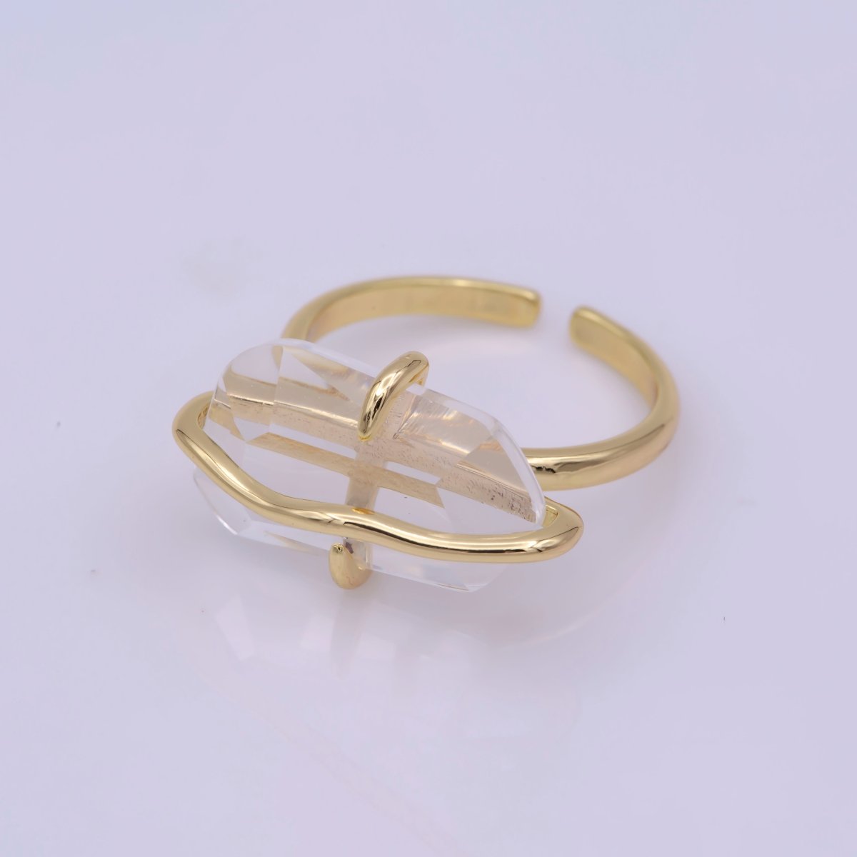 Dainty Clear Crystal Gold Ring Open Adjustable Wrapped Wire Design Ring U-016 - DLUXCA