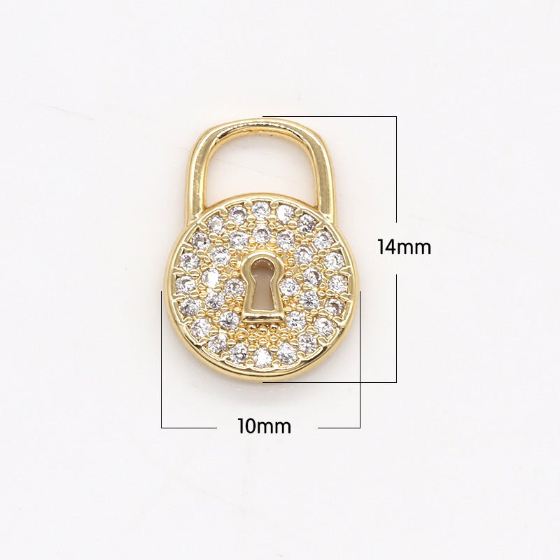 Dainty Clear Crystal Golden Padlock Charm CZ Gold Plated Toolkit Micro Pave Charm Pendant GP-791 - DLUXCA