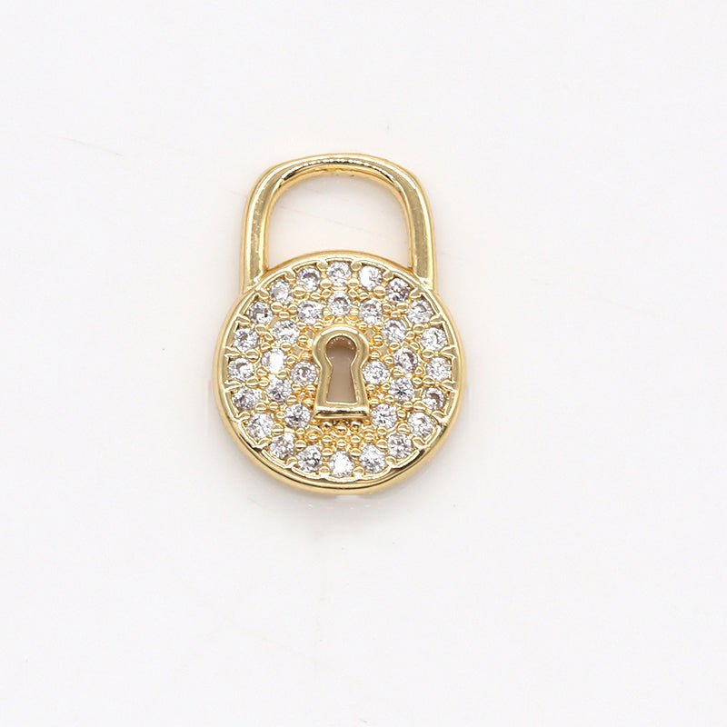 Dainty Clear Crystal Golden Padlock Charm CZ Gold Plated Toolkit Micro Pave Charm Pendant GP-791 - DLUXCA