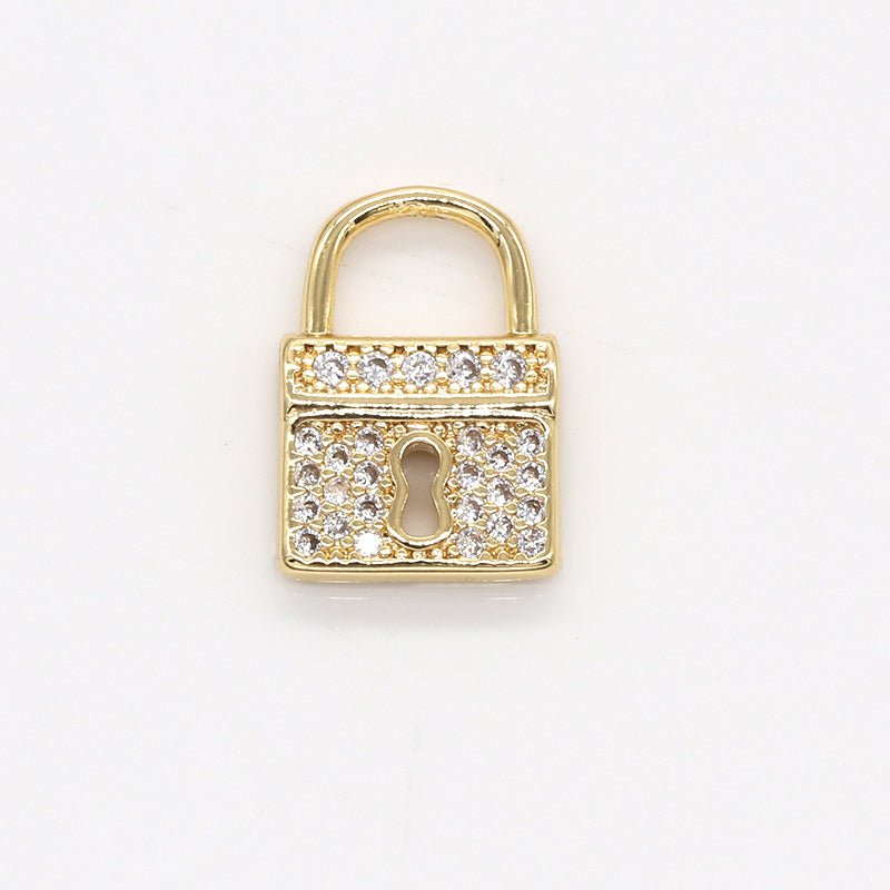 Dainty Clear Crystal Golden Square Padlock Charm CZ Gold Plated Geometric Square Crystal Micro Pave Charm Pendant GP-792 - DLUXCA