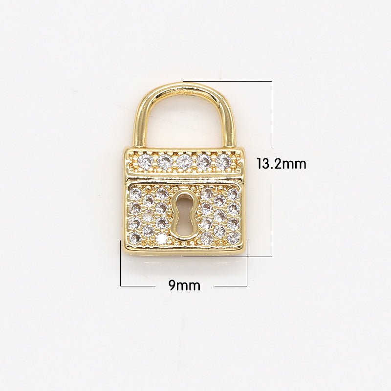 Dainty Clear Crystal Golden Square Padlock Charm CZ Gold Plated Geometric Square Crystal Micro Pave Charm Pendant GP-792 - DLUXCA