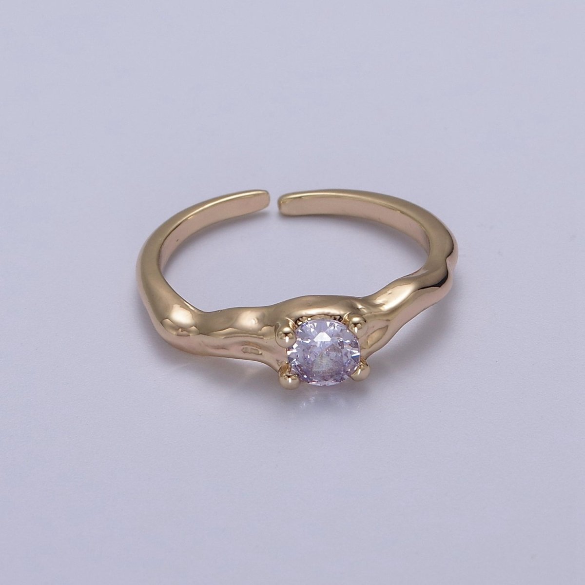 Dainty Clear Cz Ring Thin Gold Band Open Adjustable Ring S-459 - DLUXCA