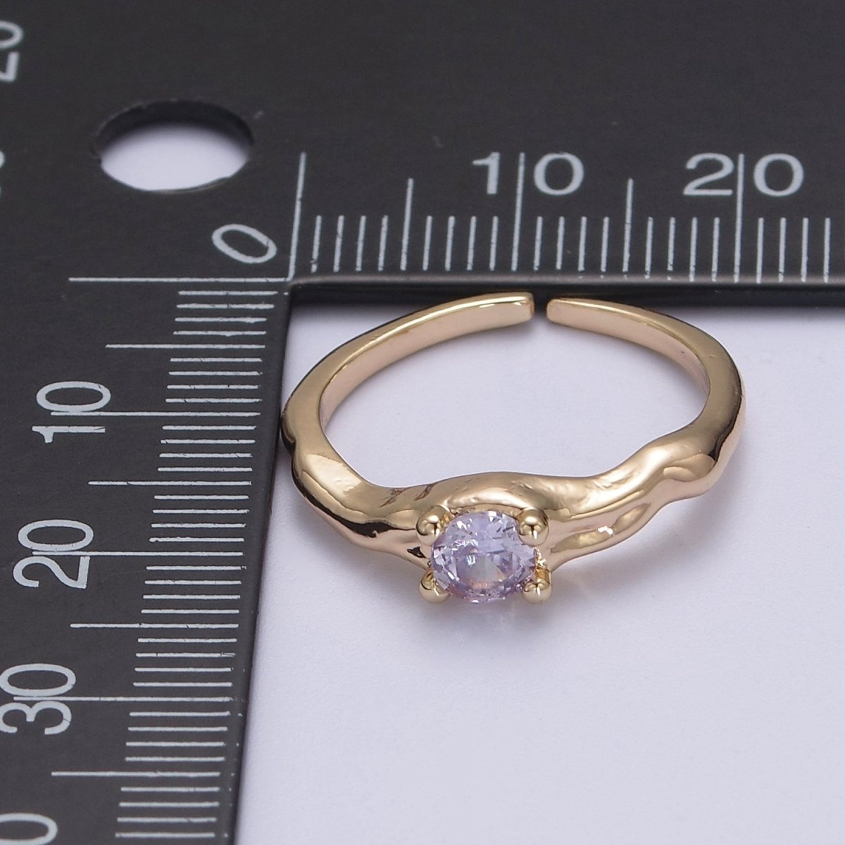 Dainty Clear Cz Ring Thin Gold Band Open Adjustable Ring S-459 - DLUXCA