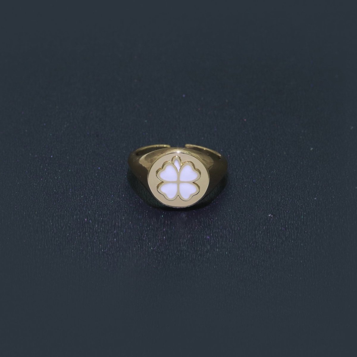 Dainty Clover Ring 18K Gold Filled Signet Ring Open Adjustable Ring Lucky Enamel Simple Stacking Jewelry O-439 O-440 - DLUXCA