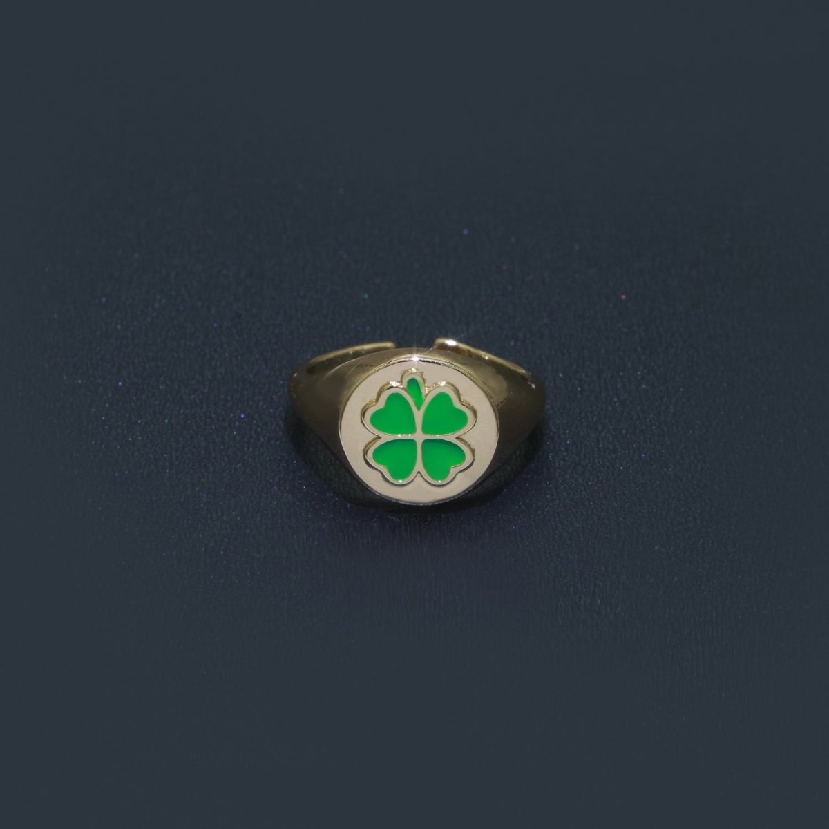Dainty Clover Ring 18K Gold Filled Signet Ring Open Adjustable Ring Lucky Enamel Simple Stacking Jewelry O-439 O-440 - DLUXCA