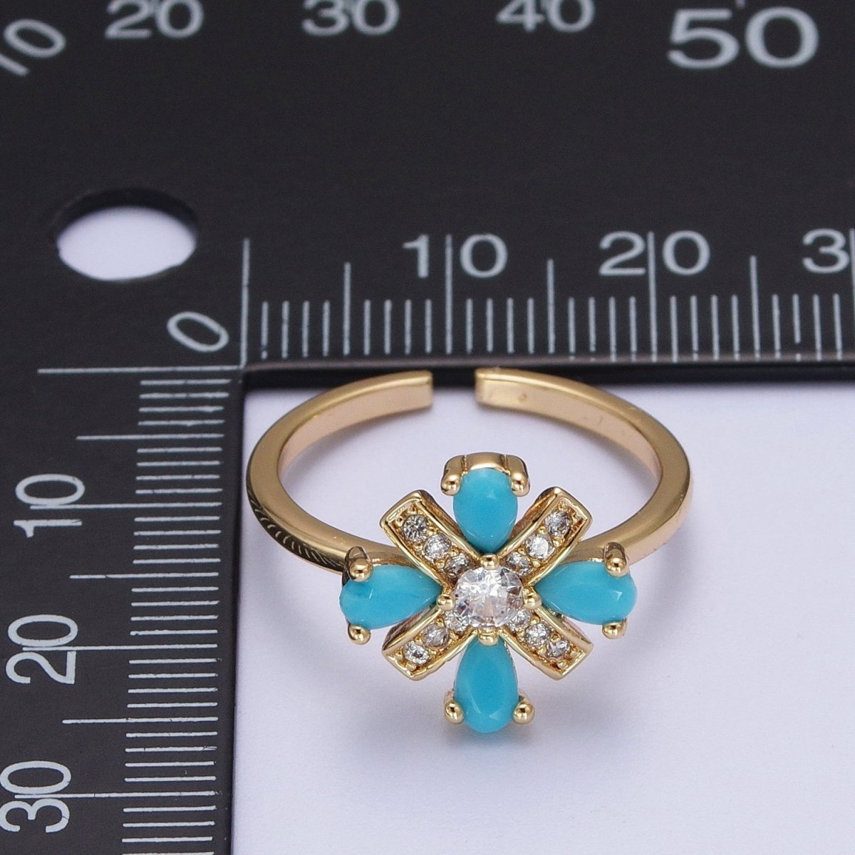 Dainty Cluster Turquoise Ring 16K Gold Filled Minimalist Stackable Trendy Everyday Jewelry Open Adjustable Ring R-503 - DLUXCA