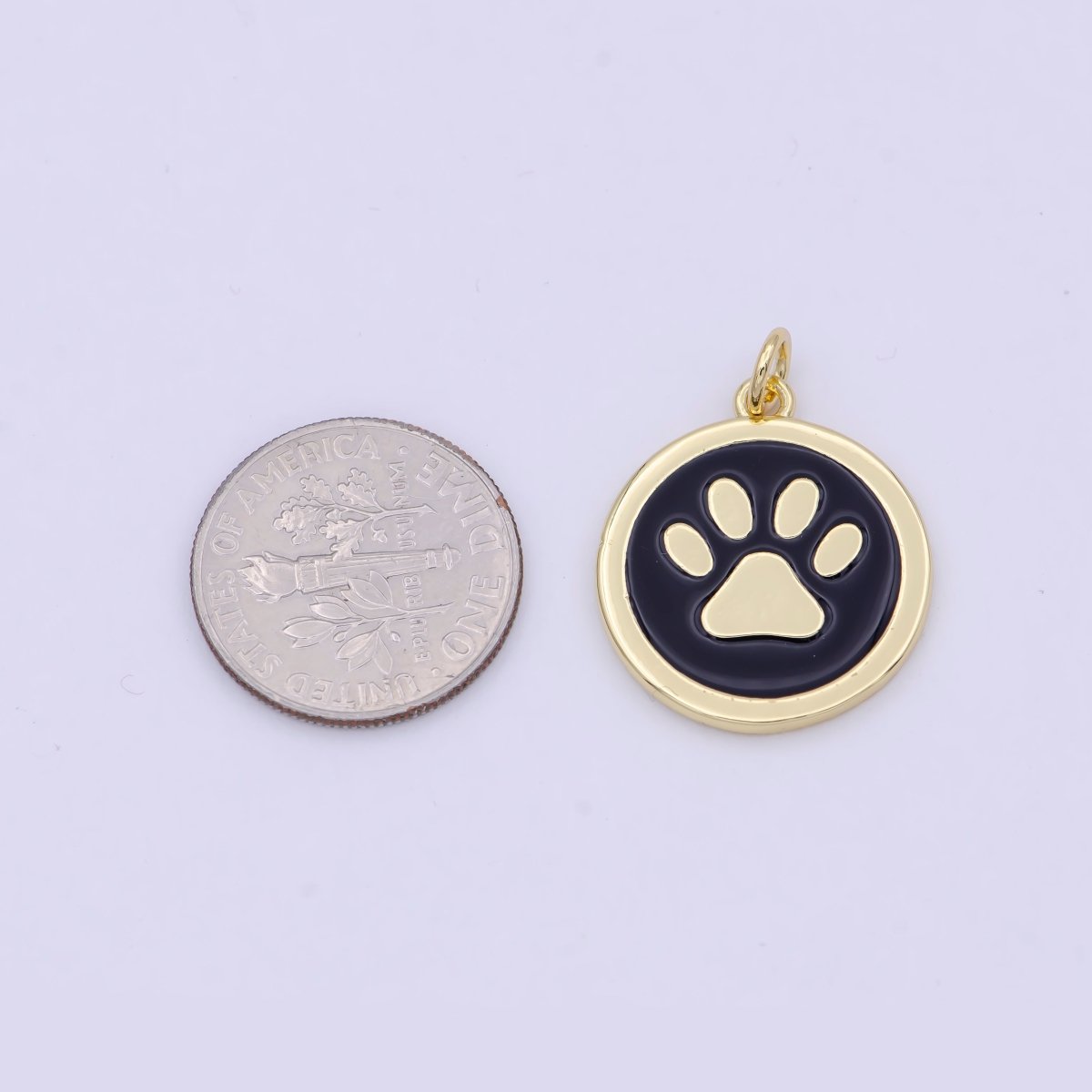 Dainty Coin Charm with Paw Print Animal Dog Puppy Charm for Pet Jewelry Collar Supply W-157 - DLUXCA