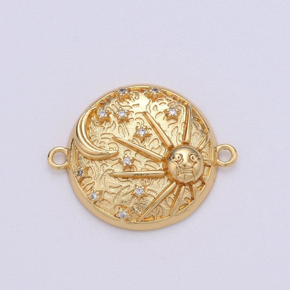 Dainty Coin CZ Celestial Connector Charms Sun, Moon and Star Coin Star Charm Gold Filled Gold CZ Drop Charm Pendant, Celestial Jewelry F-459 - DLUXCA