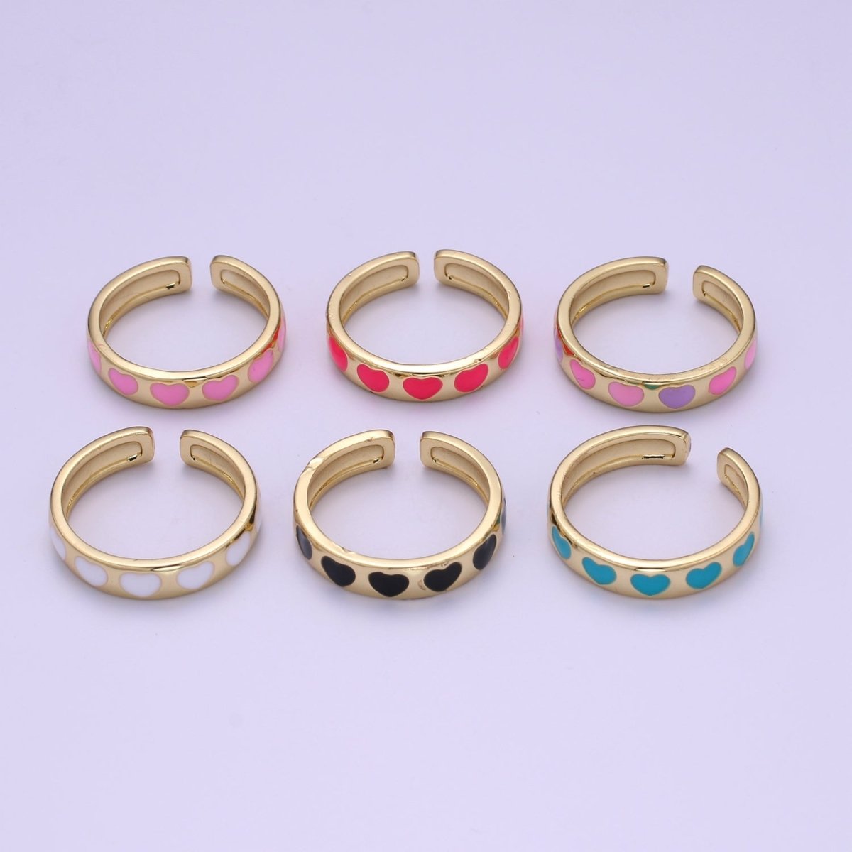 Dainty Colorful Enamel Heart Adjustable Ring, Gold Enamel Open Ring, Black Pink Teal Purple White Enamel Heart Jewelry Trend O-305 ~ O-310 O-312 R-059 - DLUXCA