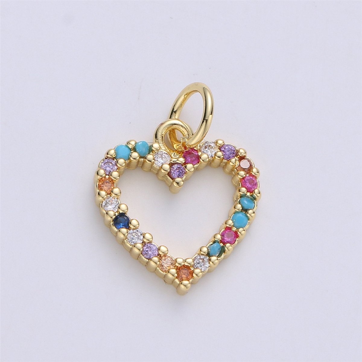 Dainty Colorful Micro Pave Heart Charm, Cubic Heart Shape Charm Gold Love Charm 17mm x 12mm for bracelet necklace earring charm E-517 - DLUXCA