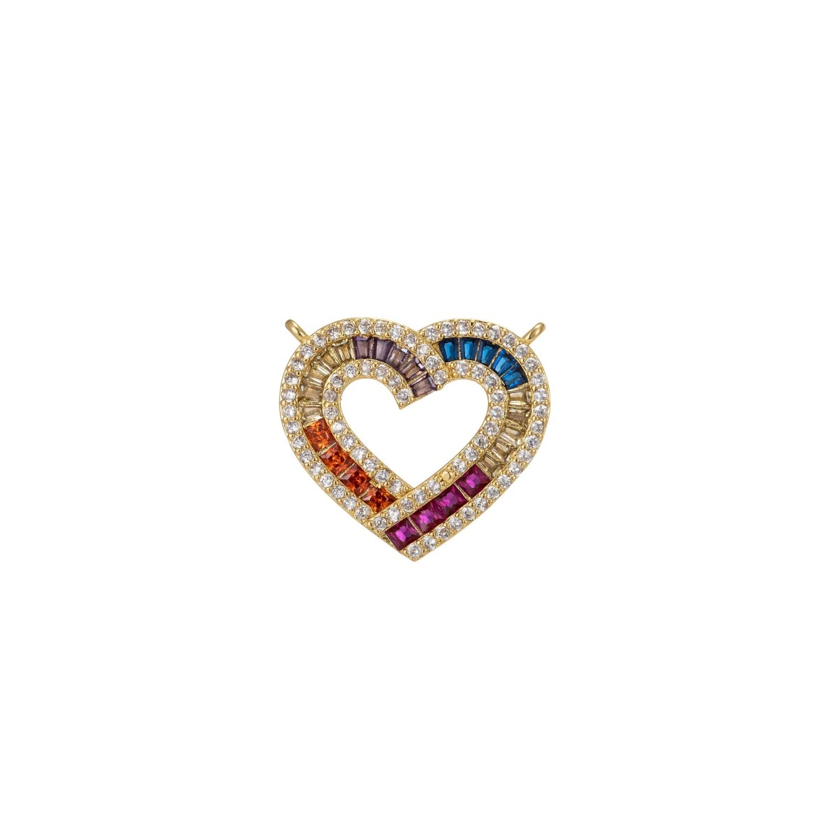 Dainty Colorful Micro Pave Heart Charm, Cubic Heart Shape Charm Gold Love Charm 18x20mm Double bail Charm for Necklace Component F-311 - DLUXCA