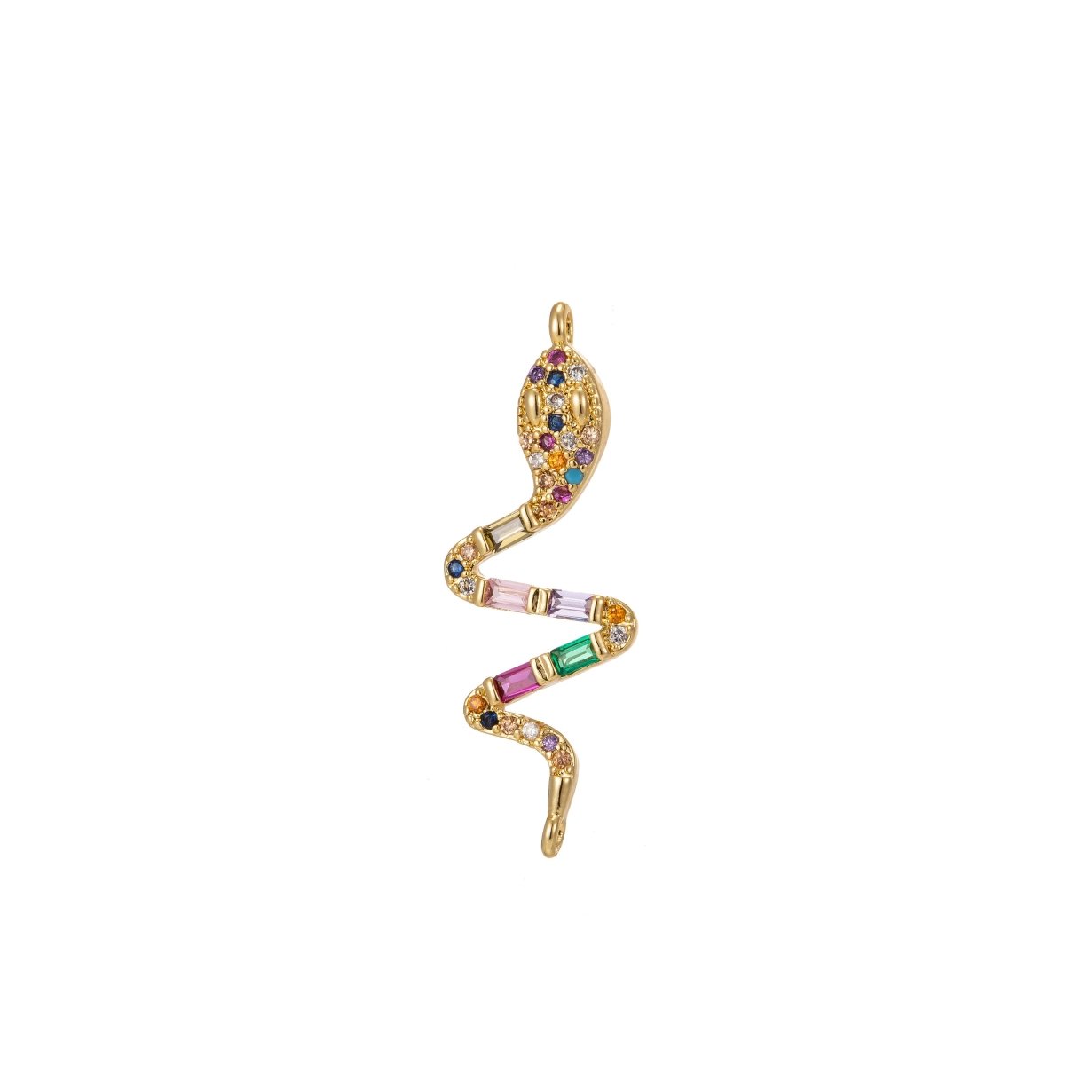 Dainty Colorful Micro Pave Snake Charm, Cubic Snake Charm Gold Filled Serpent Charm Animal Charm for Necklace, Earring, Bracelet Component F-313 - DLUXCA