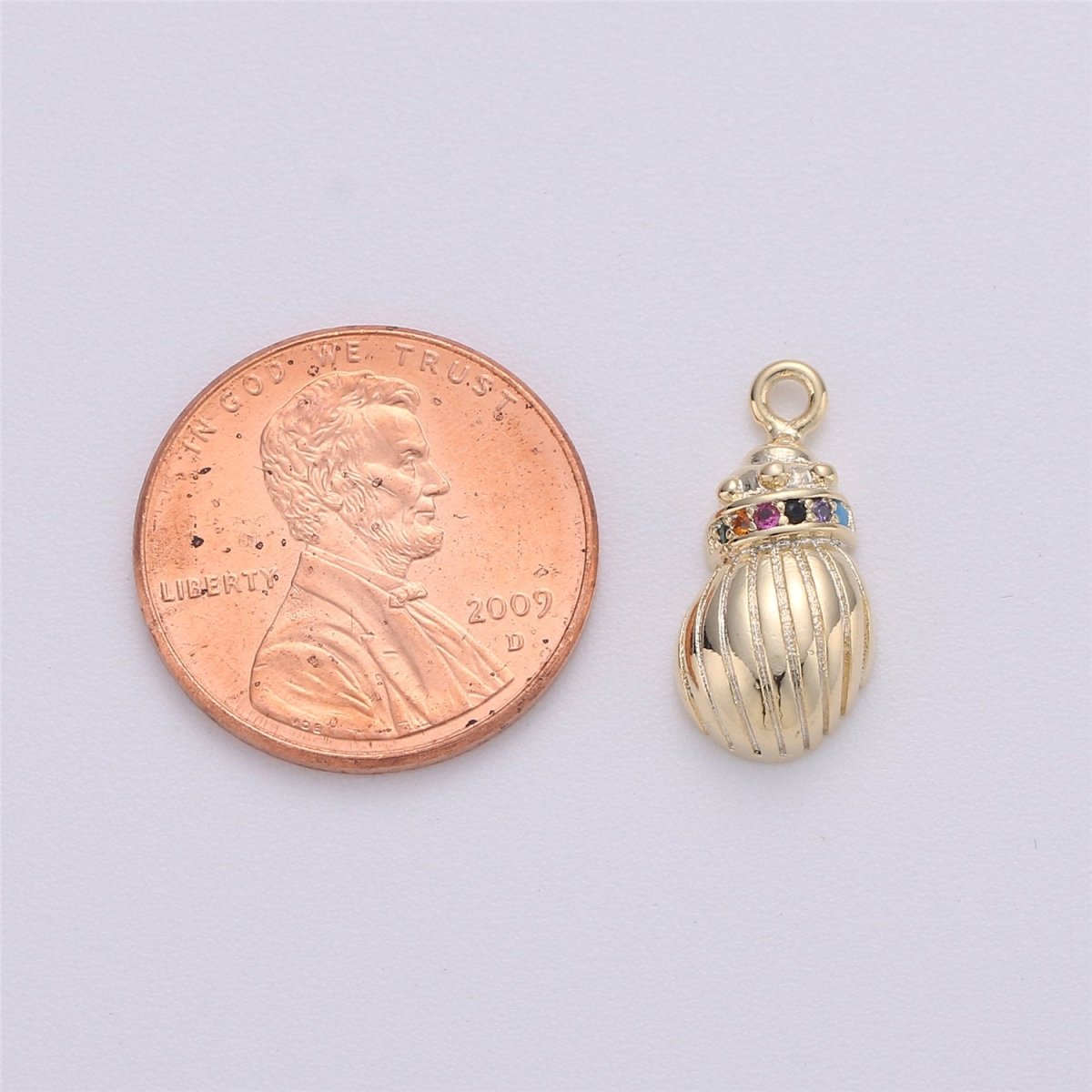 Dainty Conch Shell Gold Filled Pendant Charm with Multi Color CZ Stone CL-C473 - DLUXCA