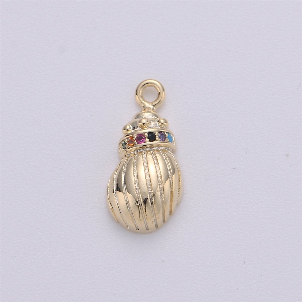 Dainty Conch Shell Gold Filled Pendant Charm with Multi Color CZ Stone CL-C473 - DLUXCA