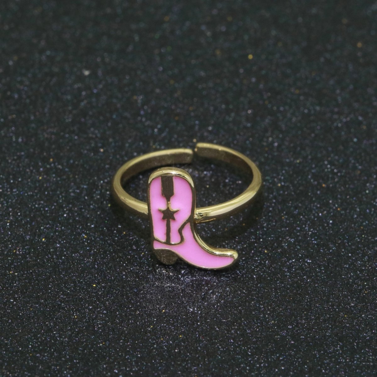 Dainty Cowboy Boots Stacking Ring, Gold Minimalist Ring Open Adjustable Ring Pink Enamel Ring Gold Filled O-540 - DLUXCA