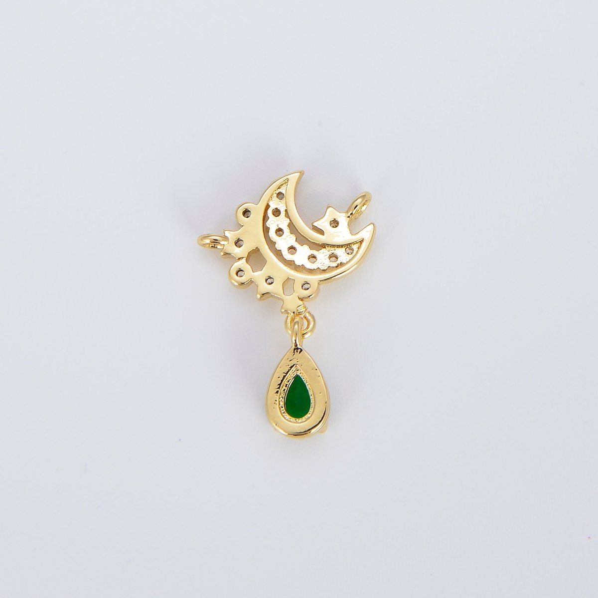 Dainty Crescent Moon Charm Connector with double bail CZ Pave Celestial Star Rolo Cable Lariat Link Connector F-830 - DLUXCA