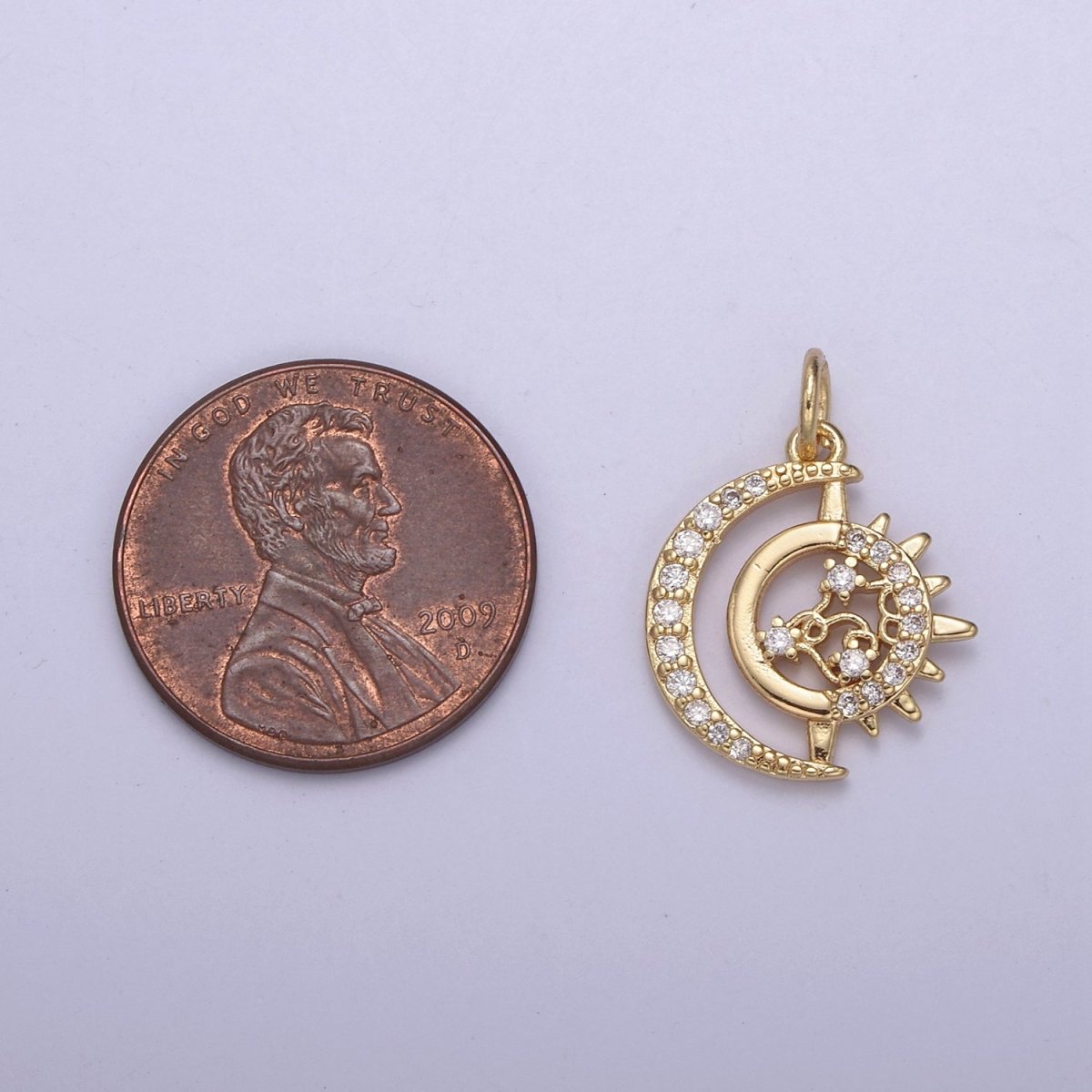 Dainty Crescent Moon Charm Micro Pave Celestial Jewelry 18K Gold Filled Moon Sun Charm N-703 - DLUXCA