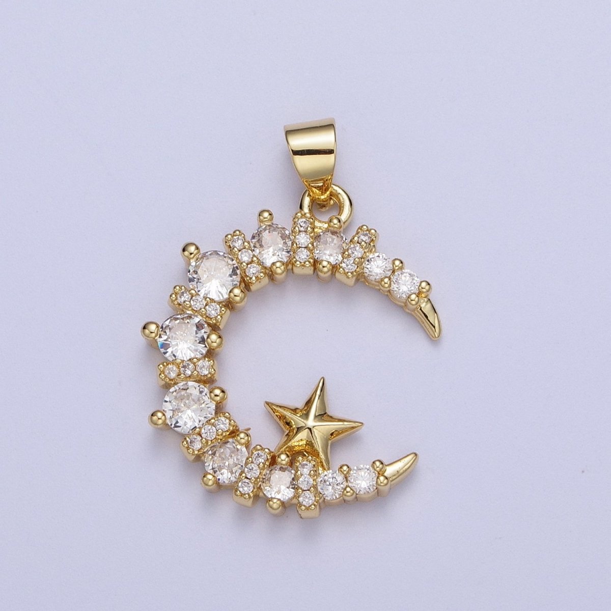 Dainty Crescent Moon Charm with Clear Cz Stone for Moon Star Pendant Celestial Jewelry X-533 - DLUXCA