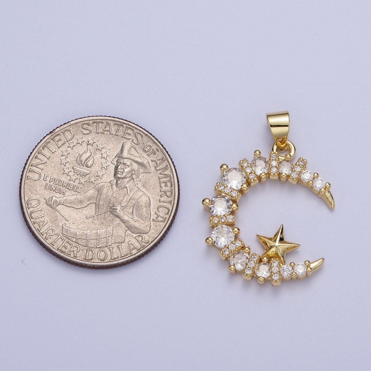 Dainty Crescent Moon Charm with Clear Cz Stone for Moon Star Pendant Celestial Jewelry X-533 - DLUXCA