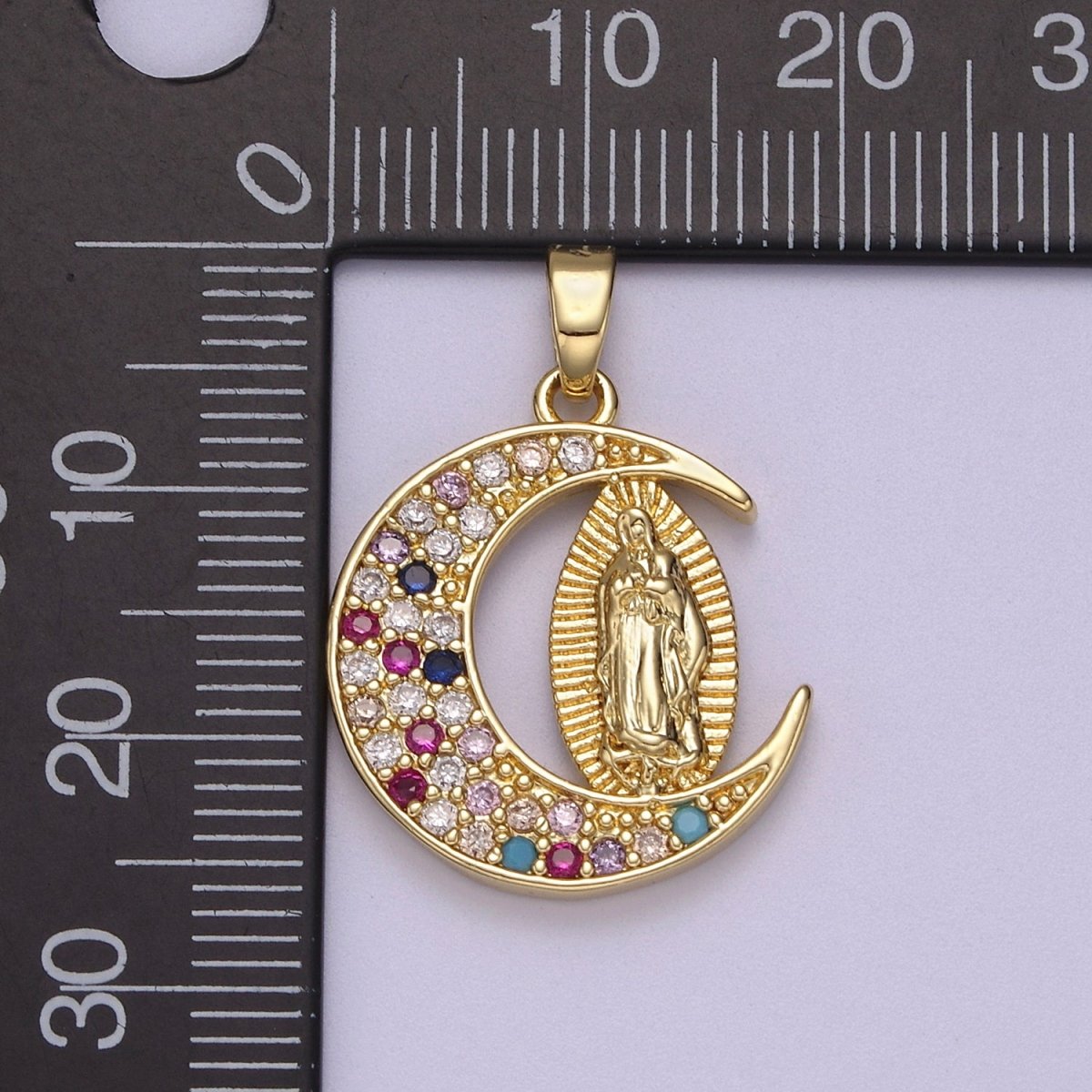 Dainty Crescent Moon Pendant with Lady Guadalupe Virgin Mary Charm N-588 N-589 - DLUXCA