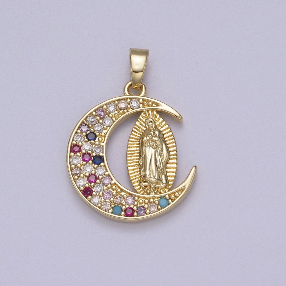 Dainty Crescent Moon Pendant with Lady Guadalupe Virgin Mary Charm N-588 N-589 - DLUXCA