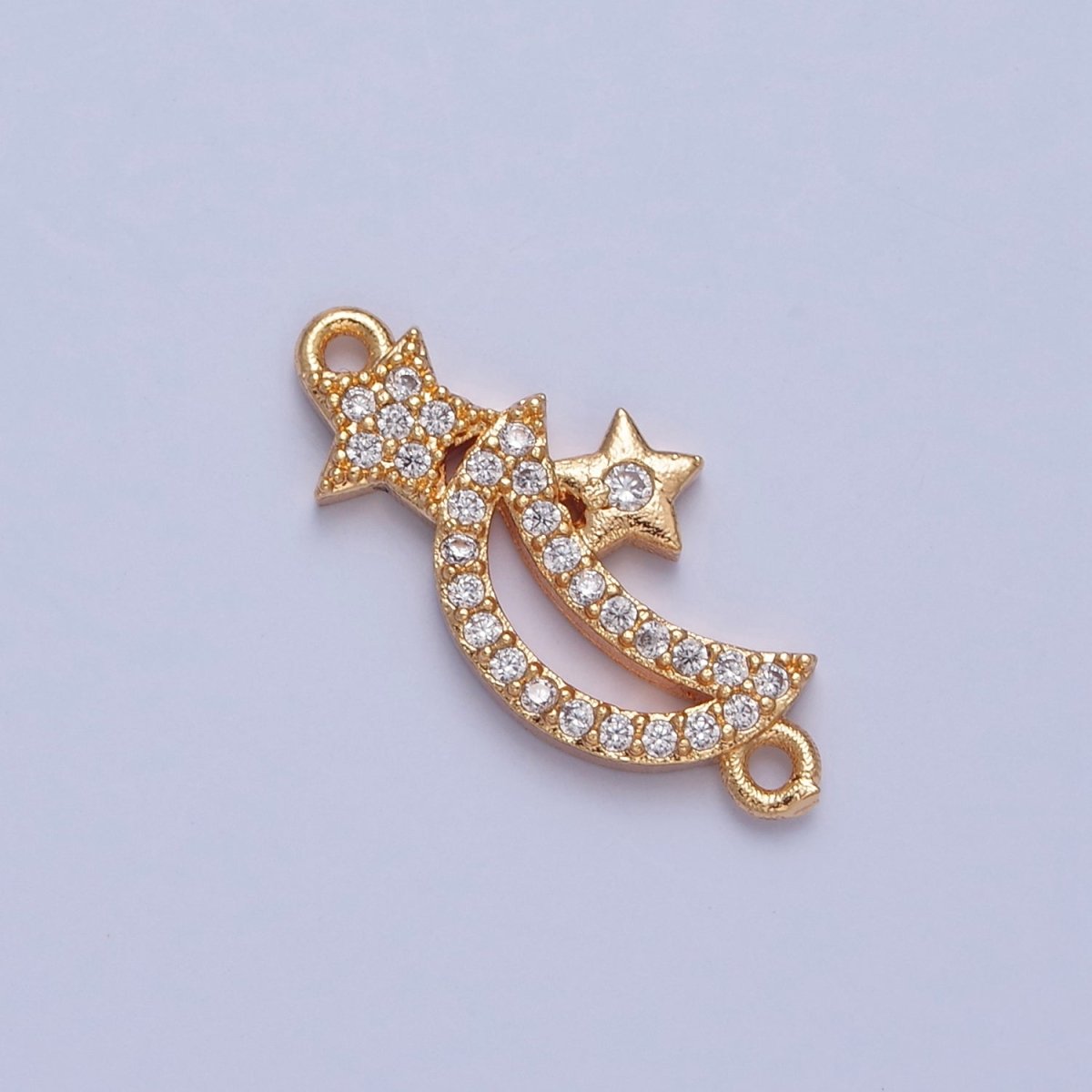 Dainty Crescent Moon Star CZ Gold Pave Charm Connector for Bracelet Necklace Supply F-556 - DLUXCA