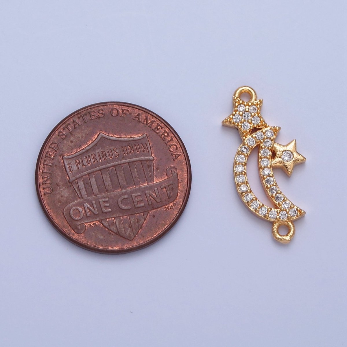 Dainty Crescent Moon Star CZ Gold Pave Charm Connector for Bracelet Necklace Supply F-556 - DLUXCA