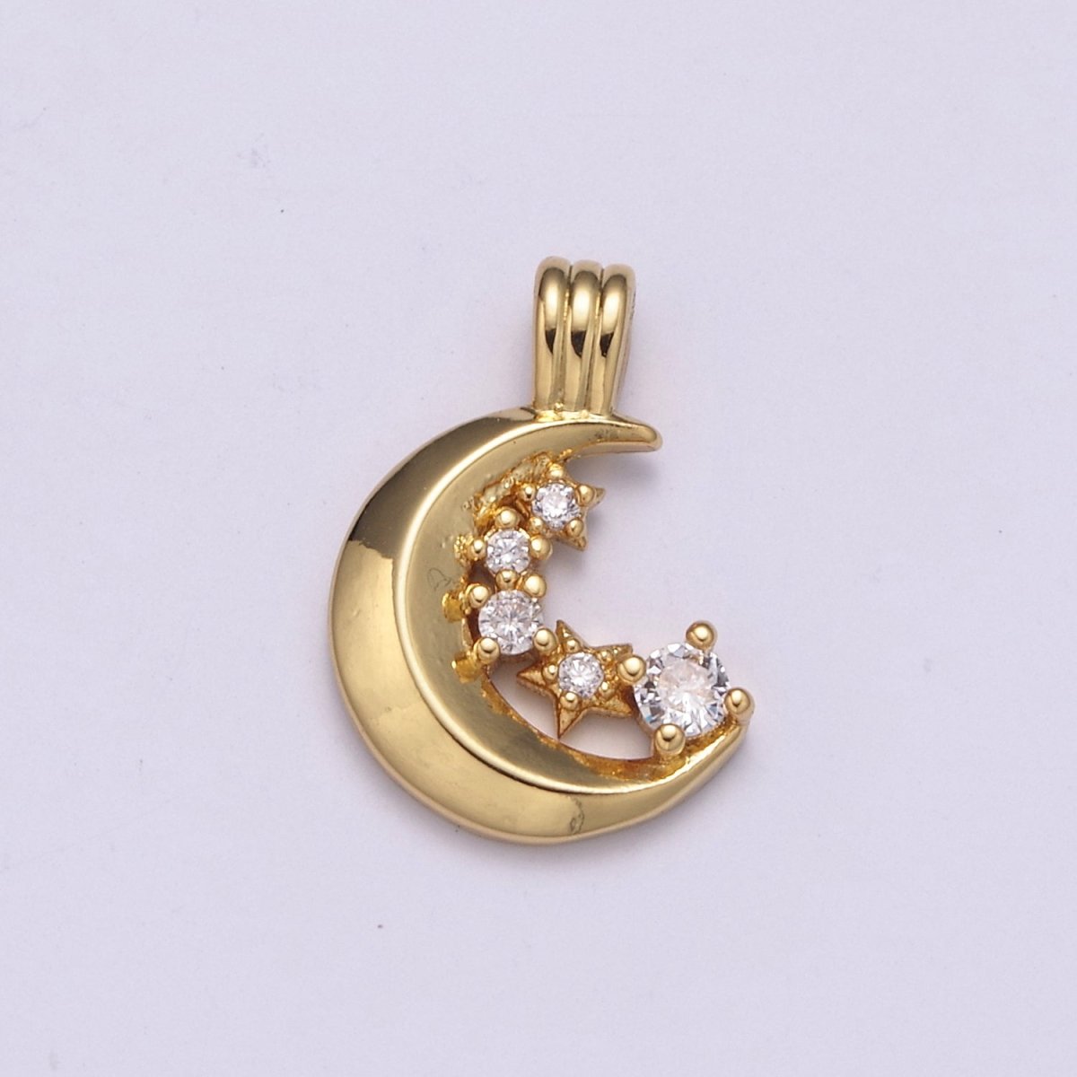 Dainty Crescent Moon With Cz Star Charm Pendant N-525 - DLUXCA