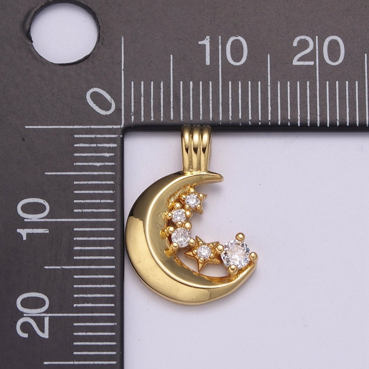 Dainty Crescent Moon With Cz Star Charm Pendant N-525 - DLUXCA